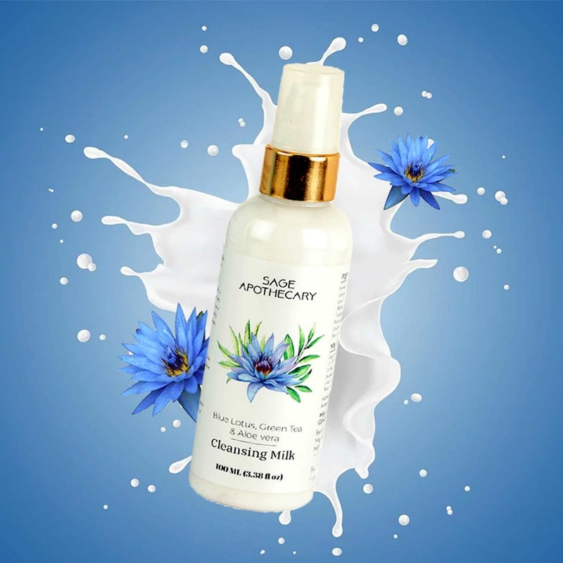 Sage Apothecary Sage Apothecary Blue Lotus Green Tea Aloe Vera Extract Cleansing Milk for Soft Deep Pore Removal of Impurities MakeupRefresh Energizing Healthy Glowing Face Pack of 100ML - Image 5