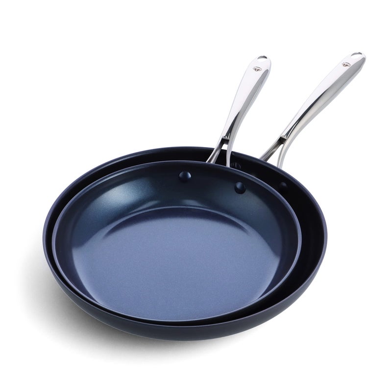 Blue Diamond Cookware 10 and 12 Skillet Frying Pan Set Hard Anodized Healthy Ceramic Nonstick PFAS  PFOAFree Dishwasher  Oven Safe Even Heating Metal Utensil Safe Warp Control Grey