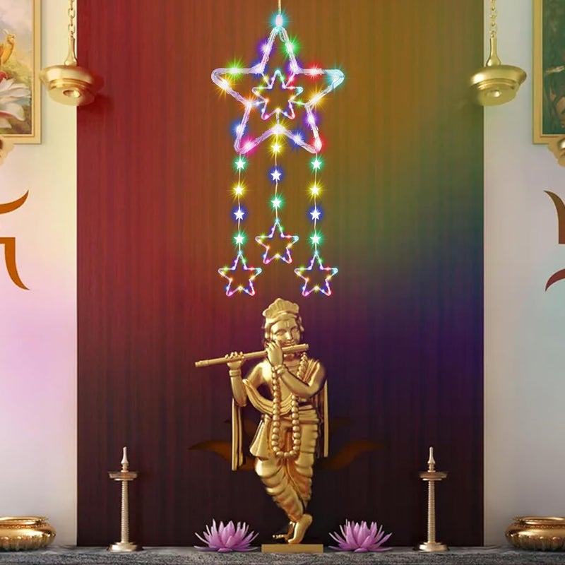 Gesto أضواء ستارة النجوم المعلقة – 1 نجمة كبيرة، 3 نجوم متوسطة و10 نجوم صغيرة مع 8 أوضاع إضاءة وجهاز تحكم عن بعد | أضواء نجوم زينة للمنزل، الشرفة، عيد الميلاد وزينة ديوالي (RGB متعددة الألوان) - Image 3