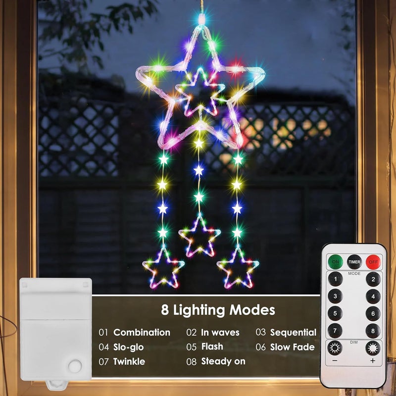 Gesto أضواء ستارة النجوم المعلقة – 1 نجمة كبيرة، 3 نجوم متوسطة و10 نجوم صغيرة مع 8 أوضاع إضاءة وجهاز تحكم عن بعد | أضواء نجوم زينة للمنزل، الشرفة، عيد الميلاد وزينة ديوالي (RGB متعددة الألوان) - Image 2