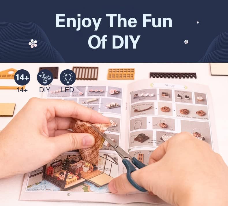 كيوت بي CUTEBEE بيت الدمى المصغر مع الأثاث، طقم بيت الدمى الخشبي DIY مع حماية من الغبار، فكرة غرفة إبداعية (بيت الحديقة اليابانية) - Image 5