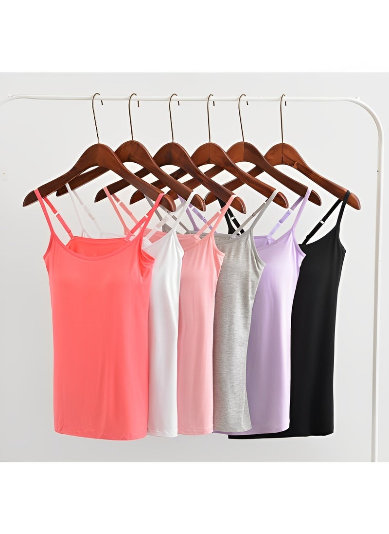REOCLE Women's Camisole Shelf Bra Cotton Undershirts Camis with Adjustable Spaghetti Strap Tank Tops Basic Layer Camis  - Image 3