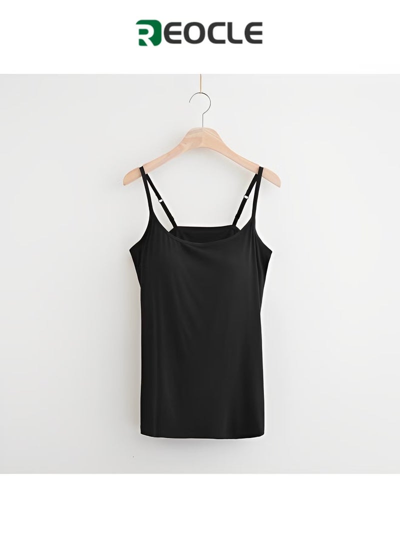 REOCLE Women's Camisole Shelf Bra Cotton Undershirts Camis with Adjustable Spaghetti Strap Tank Tops Basic Layer Camis  - Image 1