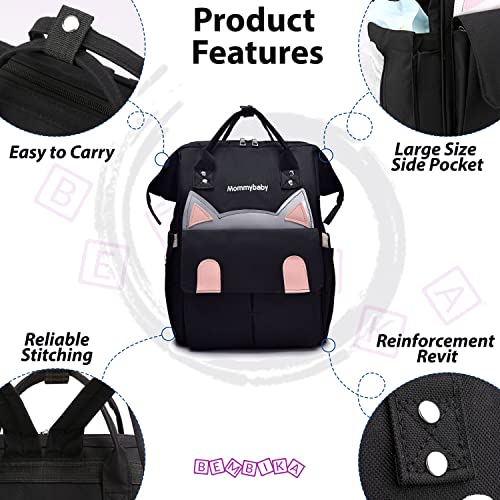 BEMBIKA Diaper Bags for Mom and Dad, Diaper Bags for mom and Baby, Mummy Bag for Multi-Function Waterproof and Large Capacity (Kitten Black) - Image 2