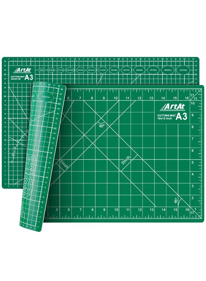 ArtAt Self Healing Cutting Mat: 12″x 18″ Green Double Sided Non-Slip 5 Layers PVC Durable Craft Sewing A3 Mat for Rotary Cutter, Use for Quilting and Scrapbooking and Craft & Art Projects - Image 1