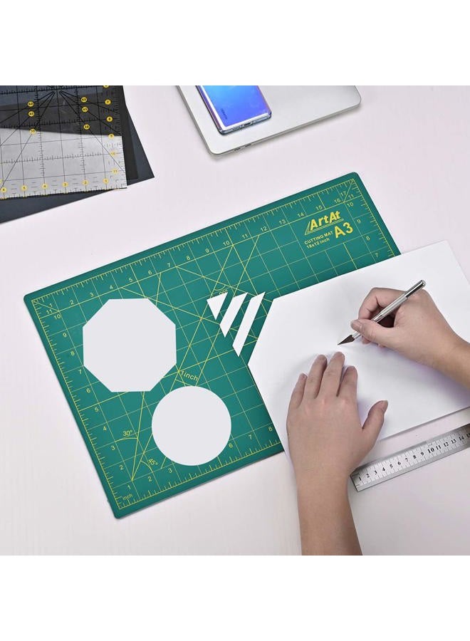 ArtAt Self Healing Cutting Mat: 12″x 18″ Green Double Sided Non-Slip 5 Layers PVC Durable Craft Sewing A3 Mat for Rotary Cutter, Use for Quilting and Scrapbooking and Craft & Art Projects - Image 2