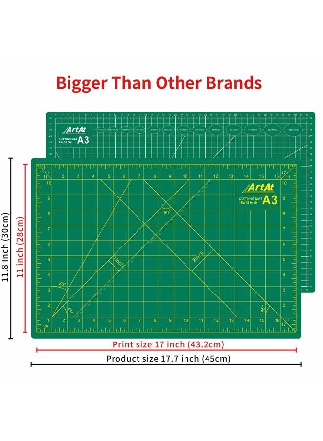 ArtAt Self Healing Cutting Mat: 12″x 18″ Green Double Sided Non-Slip 5 Layers PVC Durable Craft Sewing A3 Mat for Rotary Cutter, Use for Quilting and Scrapbooking and Craft & Art Projects - Image 4