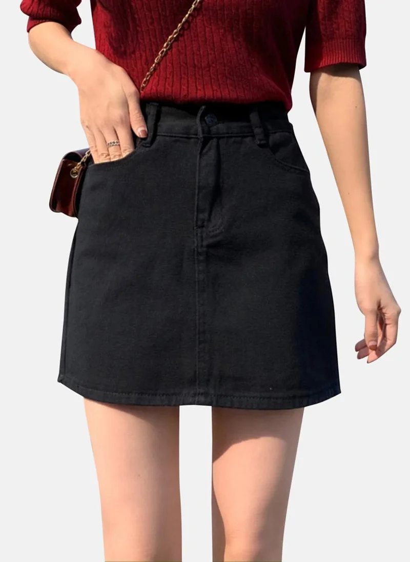 YUNIQEE Black Solid Denim Mini Skirt