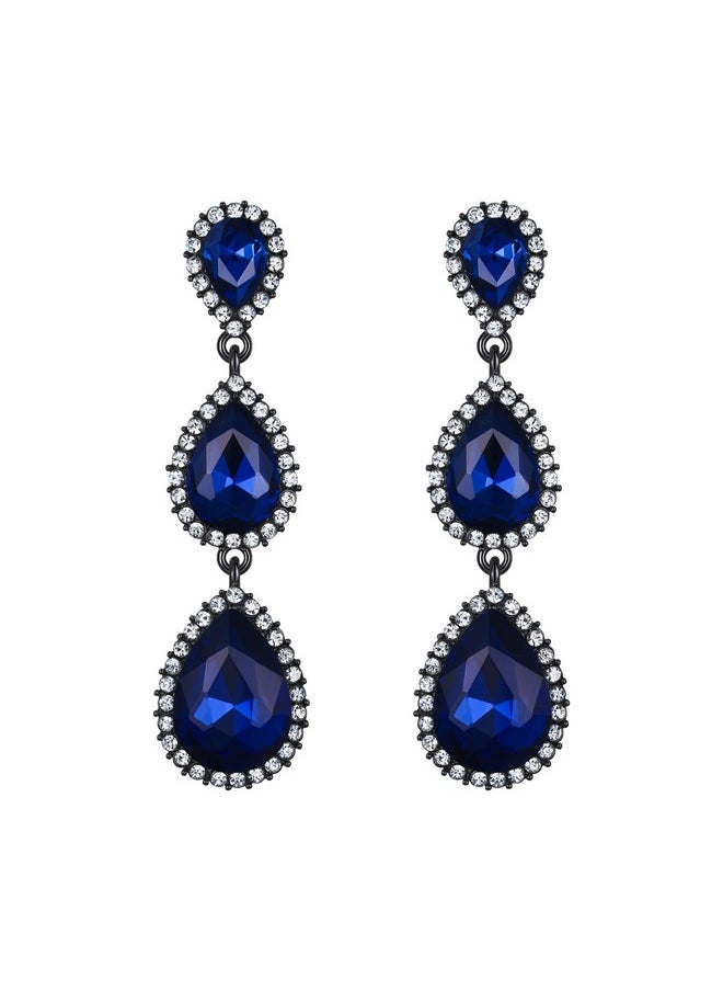 EleQueen - Women'S Silver-Tone Austrian Crystal Tear Drop Pear Shape Long Dangle Earrings Emeraude - Image 1