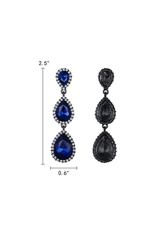 EleQueen - Women'S Silver-Tone Austrian Crystal Tear Drop Pear Shape Long Dangle Earrings Emeraude - Image 1