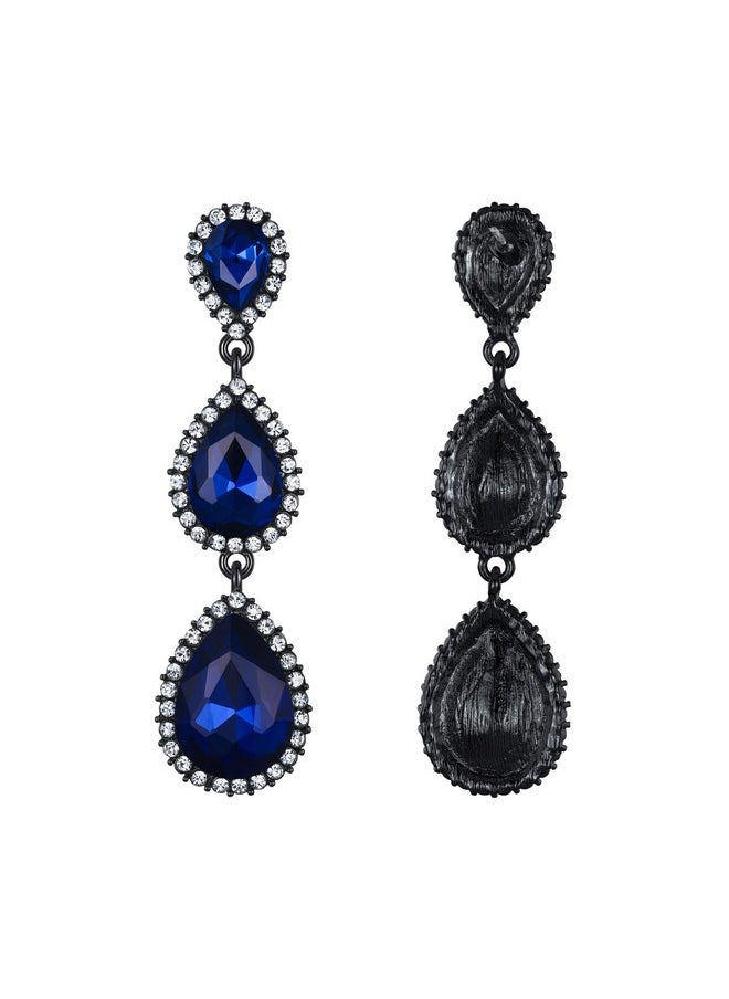 EleQueen - Women'S Silver-Tone Austrian Crystal Tear Drop Pear Shape Long Dangle Earrings Emeraude - Image 1
