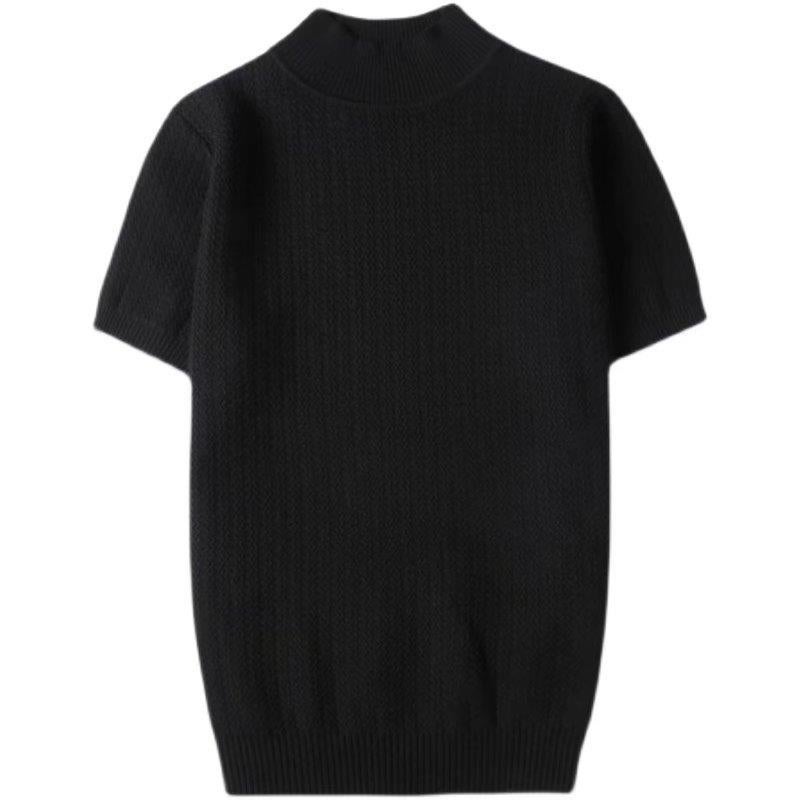 Spring/Summer 2023 Short-Sleeved T-Shirt Men'S Elastic Half-Turtleneck Knitted Bottoming Shirt Youth Half-Sleeved Casual T-Shirt - Image 3