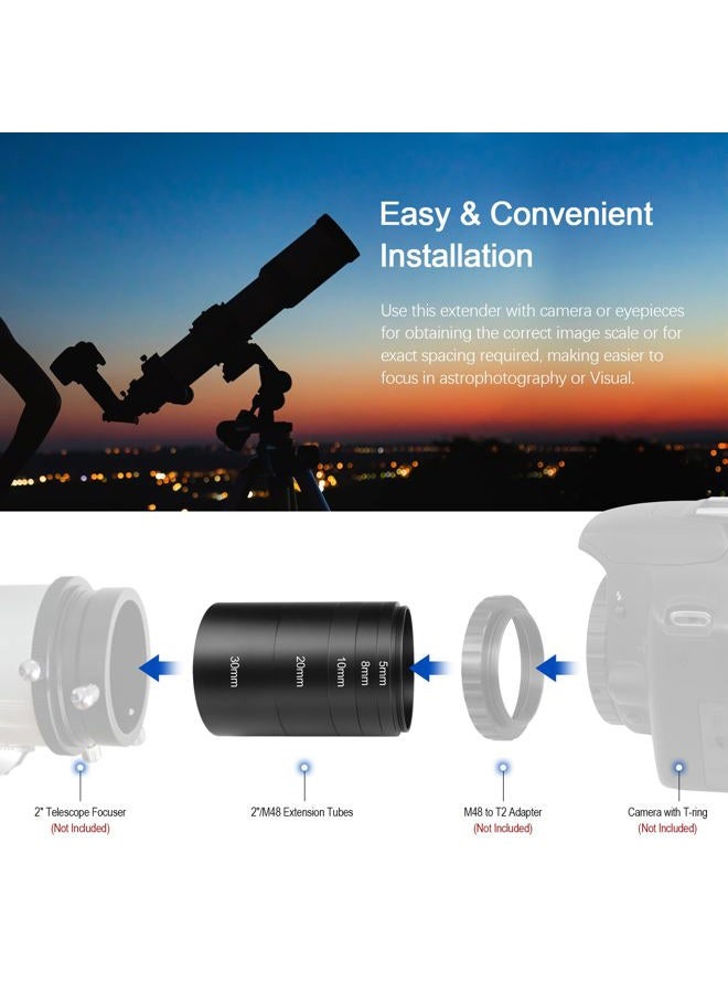 Astromania Astronomical 2"/M48-extension Tube Kit for cameras and eyepieces - Length 5mm 8mm 10mm 20mm 30mm - M48x0.75 on Both Sides - Image 4