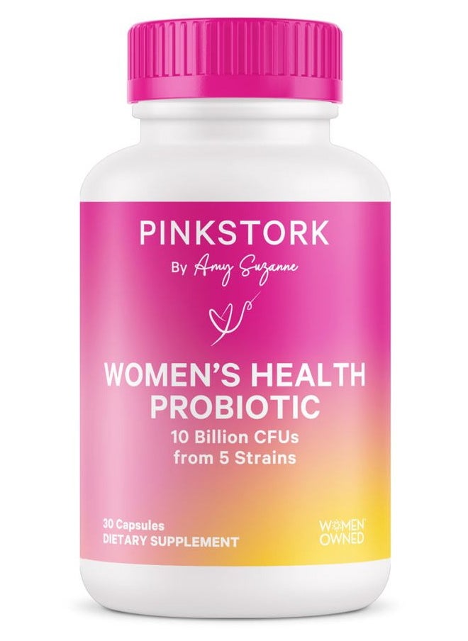 Pink Stork - Women's Probiotics for Vaginal Health - 10 Billion CFUs for pH Balance, Urinary Tract, Gut Flora & Immune Health - Supports Vaginal Odor + Healthy Microbiome - 5 Strains - 30 Capsules - Image 1