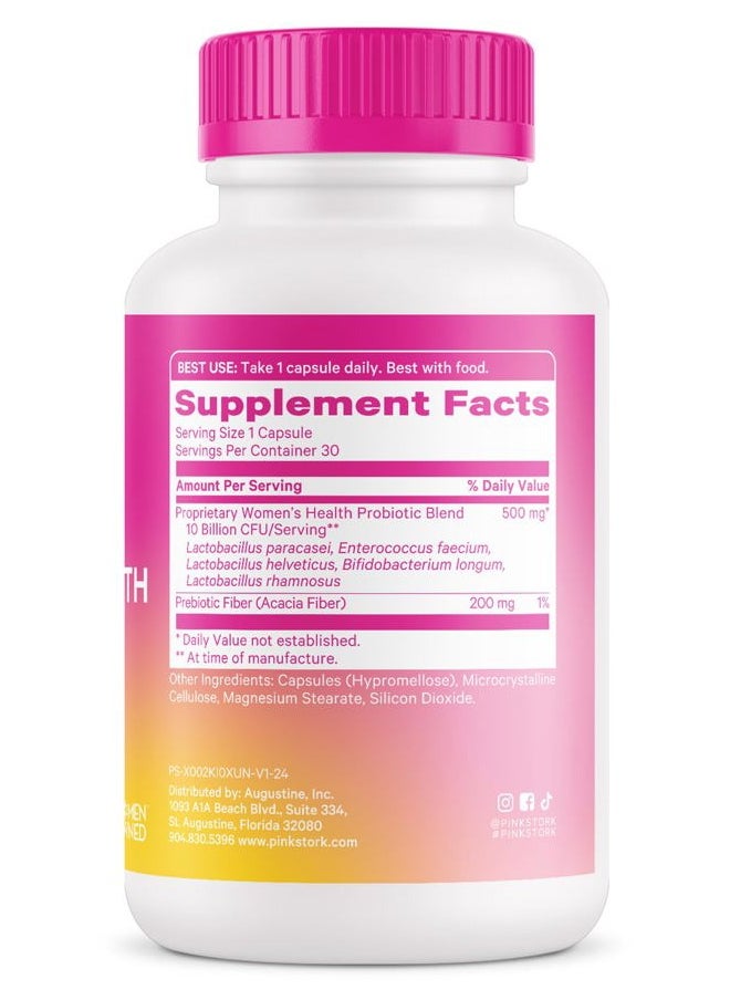 Pink Stork - Women's Probiotics for Vaginal Health - 10 Billion CFUs for pH Balance, Urinary Tract, Gut Flora & Immune Health - Supports Vaginal Odor + Healthy Microbiome - 5 Strains - 30 Capsules - Image 1