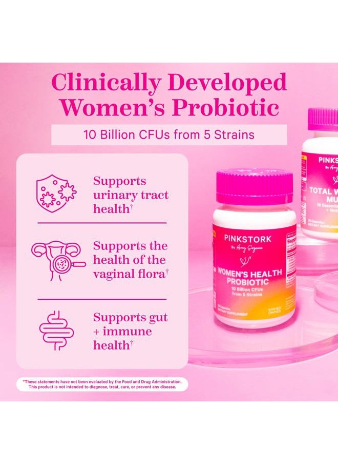 Pink Stork - Women's Probiotics for Vaginal Health - 10 Billion CFUs for pH Balance, Urinary Tract, Gut Flora & Immune Health - Supports Vaginal Odor + Healthy Microbiome - 5 Strains - 30 Capsules - Image 1