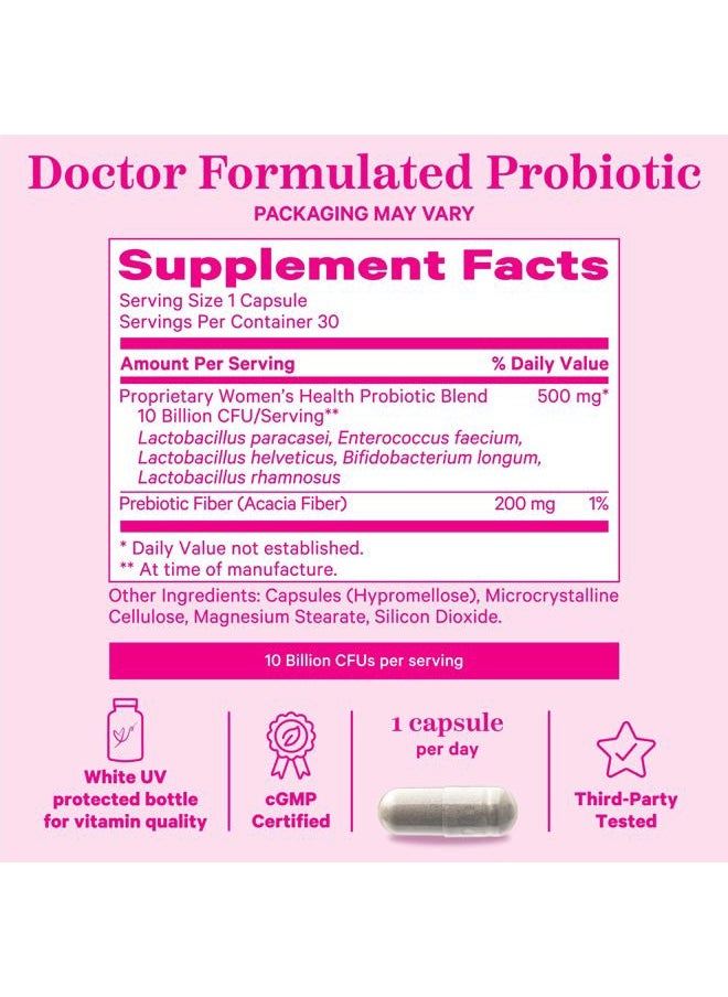 Pink Stork - Women's Probiotics for Vaginal Health - 10 Billion CFUs for pH Balance, Urinary Tract, Gut Flora & Immune Health - Supports Vaginal Odor + Healthy Microbiome - 5 Strains - 30 Capsules - Image 1