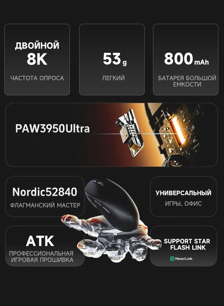 اي تي كي ماوس الألعاب اللاسلكي ATK Dragonfly A9 Series، خفيف الوزن 53-57 غرام، مستشعر PAW3950 Ultra / PAW3395، دقة تصل إلى 42000 نقطة في البوصة، معدل استجابة 8K، طلاء ذو ​​ملمس جليدي، اتصال ثلاثي الأوضاع (A9 Plus، أسود) - Image 3