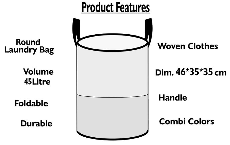 GLUN® WATERPROOF DOUBLE LAYERED ROUND LAUNDRY BAG WITH HANDLES FOLDABLE FOR CLOTH, TOYS STORAGE BAG PACK OF 2 GREY - Image 5