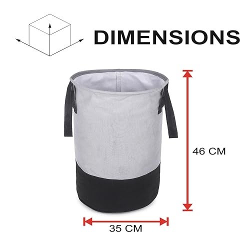 GLUN® WATERPROOF DOUBLE LAYERED ROUND LAUNDRY BAG WITH HANDLES FOLDABLE FOR CLOTH, TOYS STORAGE BAG PACK OF 2 GREY - Image 4