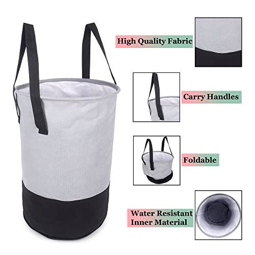 GLUN® WATERPROOF DOUBLE LAYERED ROUND LAUNDRY BAG WITH HANDLES FOLDABLE FOR CLOTH, TOYS STORAGE BAG PACK OF 2 GREY - Image 2