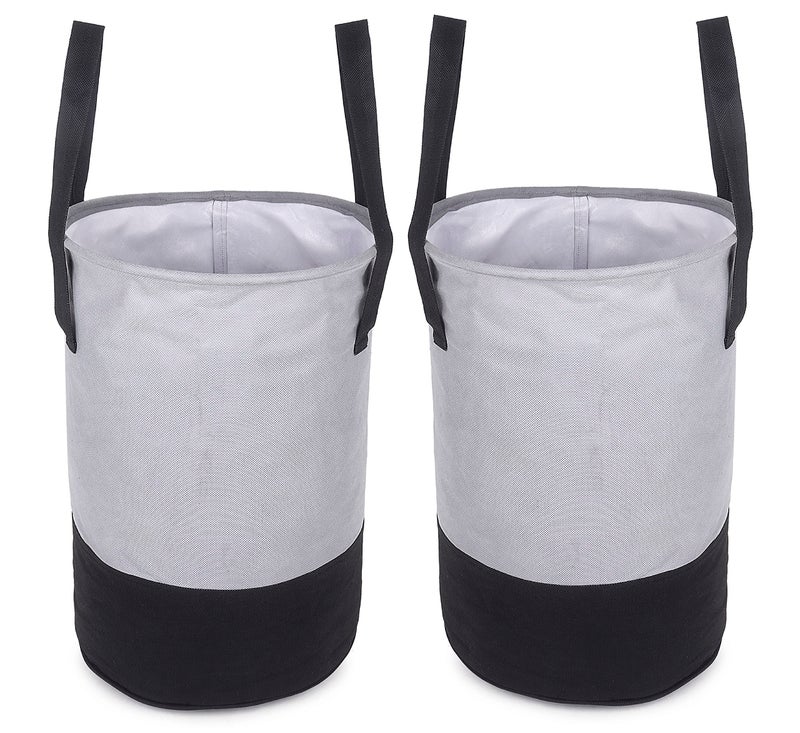GLUN® WATERPROOF DOUBLE LAYERED ROUND LAUNDRY BAG WITH HANDLES FOLDABLE FOR CLOTH, TOYS STORAGE BAG PACK OF 2 GREY - Image 1