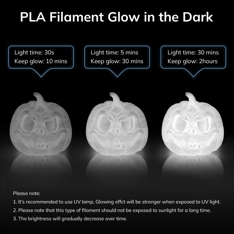 AMOLEN 3D PLA Printer Filament, 1.75mm Glow in The Dark White PLA Filament for 3D Printing, Best with UV Lamps, 1kg Spool (2.2lbs), Dimensional Accuracy +/- 0.02 mm, Fit Most FDM 3D Printers - Image 2