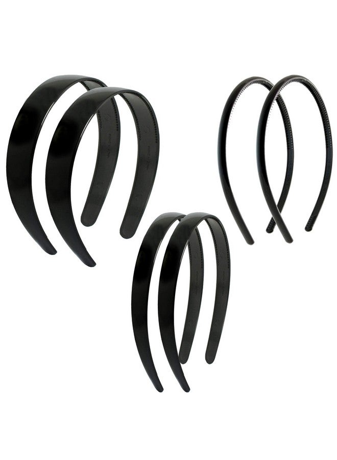 HP HIGH PROFILE Everyday Use Black Plain Plastic Headband With Teeth Combo Set 2 Wide, 2 Sleek And 2 Super Sleek Hairbands For Women and Girls - Set of 6 - Image 1