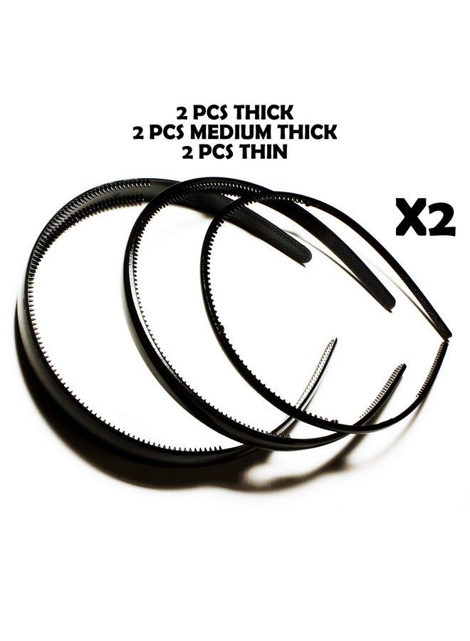 HP HIGH PROFILE Everyday Use Black Plain Plastic Headband With Teeth Combo Set 2 Wide, 2 Sleek And 2 Super Sleek Hairbands For Women and Girls - Set of 6 - Image 2