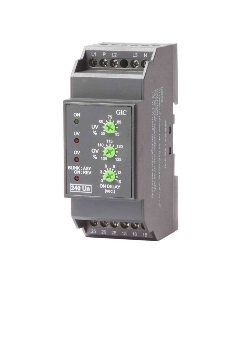 Generic GIC MG73BH GIC Make SM500-3Ph/1Ph 4W Single Phasing Preventor Selectable ON Delay 0 to 15 sec Over Voltage Under Voltage relay & OFF Delay 5 sec  - Image 1