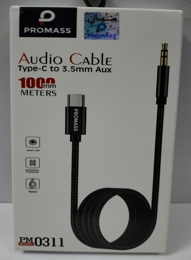 PROMASS Type-C To 3.5mm Audio Cable Black. - Image 1