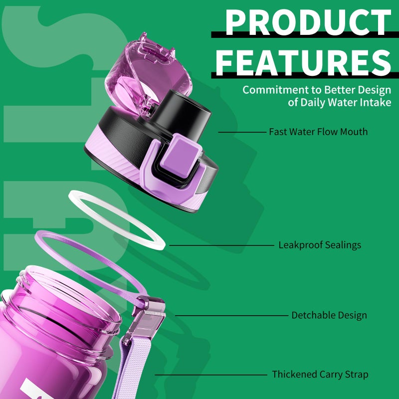 Mevoly Water Bottle, 32 oz Motivational Water Bottles with Time Marker-Tritan & BPA Free, Sports Water Bottle with Time to Drink & Strap, Wide Mouth, Leakproof -Gift for Christmas Gym Fitness & Outdoor - Image 3