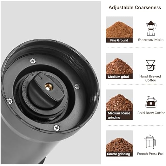 Unity Manual Coffee Grinder Adjustable Coarseness Ceramic Burr Portable Coffee Grinder Manual For Aeropress Hand Pour French Press EspressoBlack - Image 5