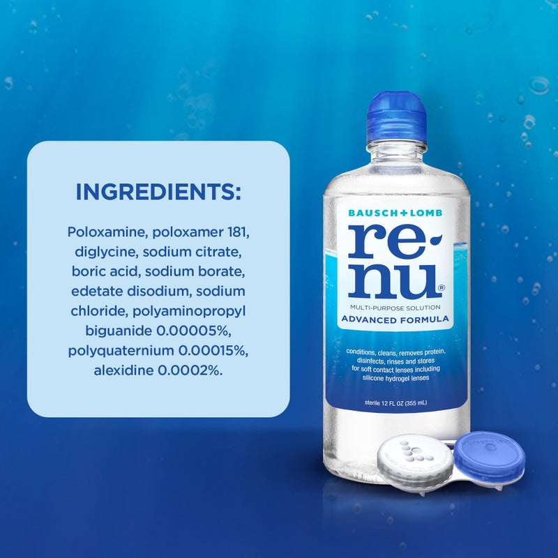 Renu Renu Contact Lens Solution Multipurpose Disinfectant, Advanced Formula Lens Cleaner, Cleans & Moisturizes Soft & Silicon Hydrogel Lenses, Multi-Pack 16 Fl Oz (Pack of 2) + 2 Fl Oz Travel Size  - Image 5