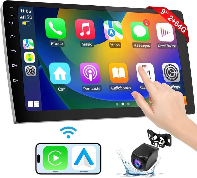 Haudio Portable 9-Inch Carplay Screen with Wireless CarPlay & Android Auto, Backup Camera, Double Din Car Stereo, GPS Navigation - Image 2