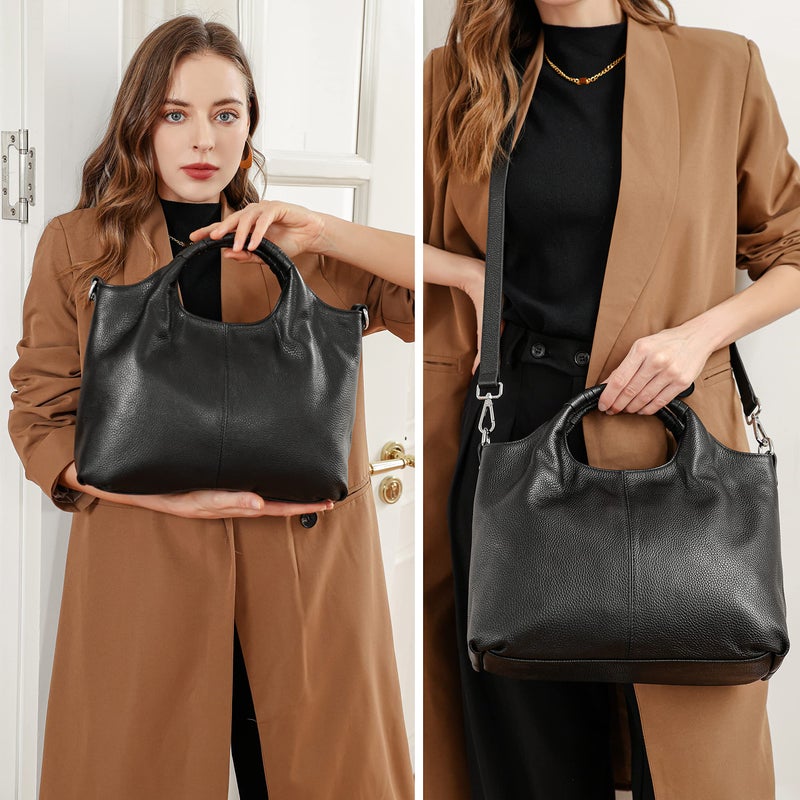 Iswee Designer Handbags for Women Soft Leather Shoulder Bag Satchel Fashion Black Hobo Cross Body Purse Tote Bags with Zipper Trendy (Black) - Image 3