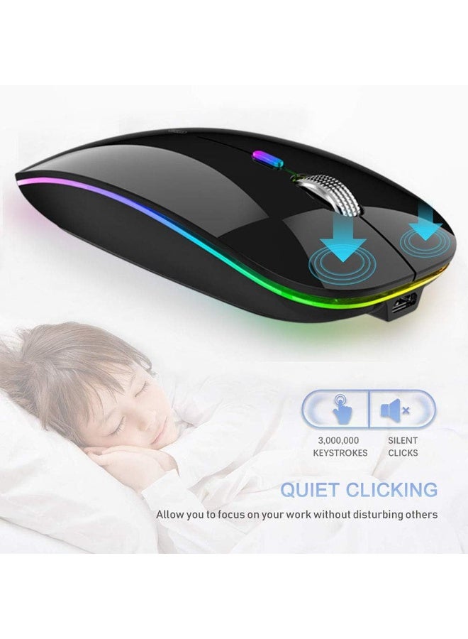 TENMOS Wireless Bluetooth Mouse, LED Slim (Bluetooth 5.1 + USB) 2.4GHz Rechargeable Silent Bluetooth Wireless Mouse with Type C Adapter for Laptop/MacBook/iPad OS 13 and Above (Black) - Image 5
