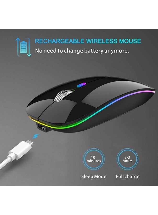 TENMOS Wireless Bluetooth Mouse, LED Slim (Bluetooth 5.1 + USB) 2.4GHz Rechargeable Silent Bluetooth Wireless Mouse with Type C Adapter for Laptop/MacBook/iPad OS 13 and Above (Black) - Image 2