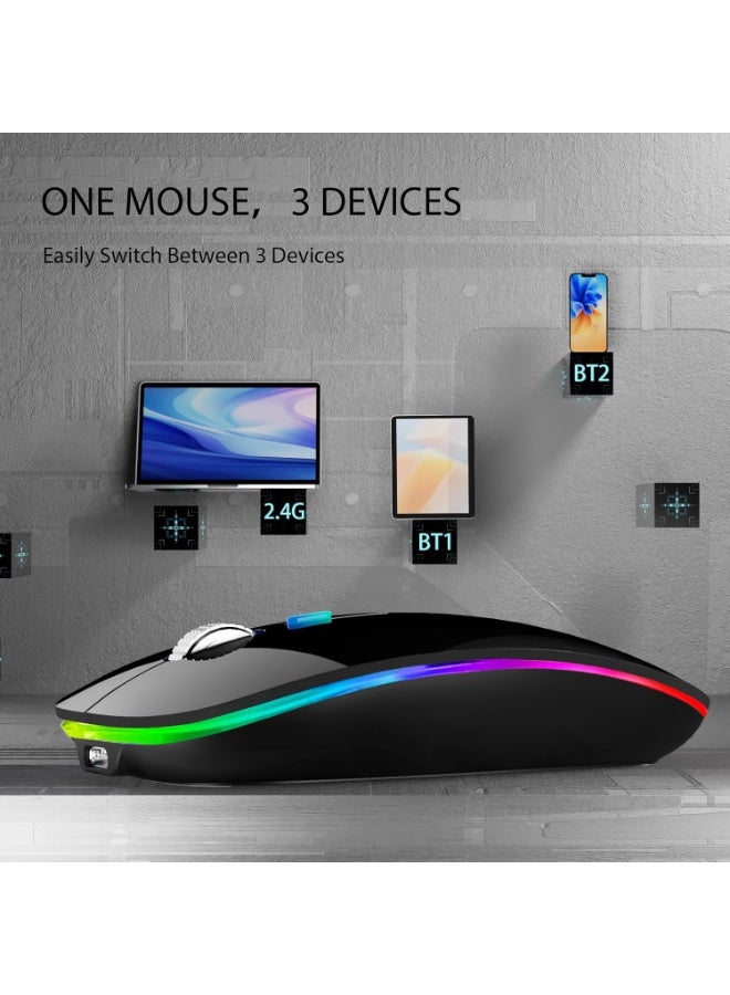 TENMOS Wireless Bluetooth Mouse, LED Slim (Bluetooth 5.1 + USB) 2.4GHz Rechargeable Silent Bluetooth Wireless Mouse with Type C Adapter for Laptop/MacBook/iPad OS 13 and Above (Black) - Image 4
