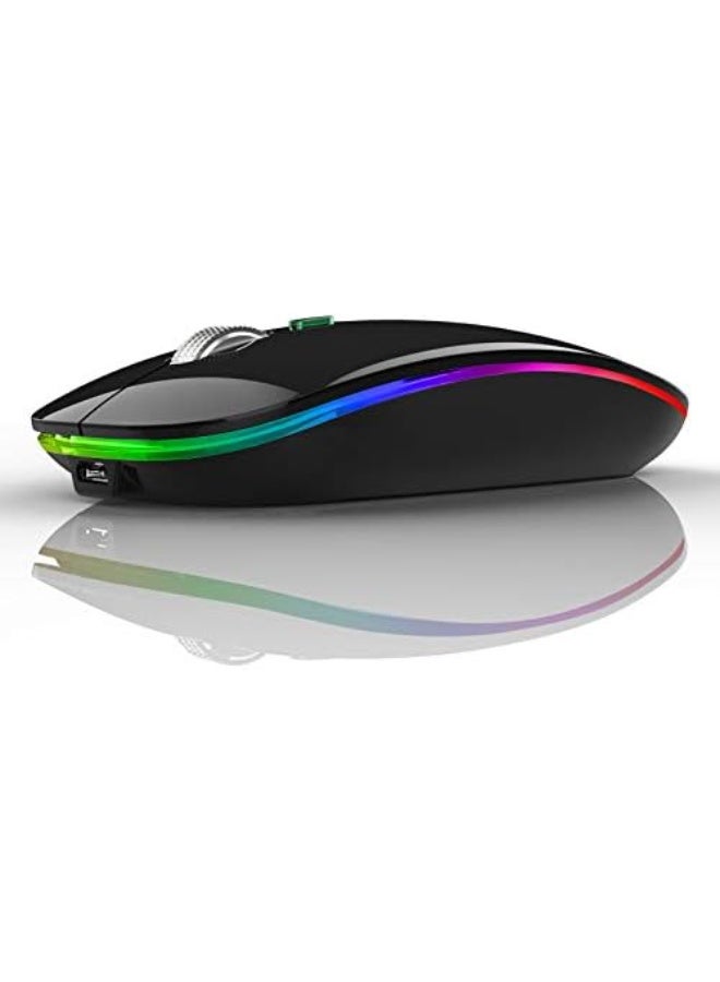 TENMOS Wireless Bluetooth Mouse, LED Slim (Bluetooth 5.1 + USB) 2.4GHz Rechargeable Silent Bluetooth Wireless Mouse with Type C Adapter for Laptop/MacBook/iPad OS 13 and Above (Black) - Image 1