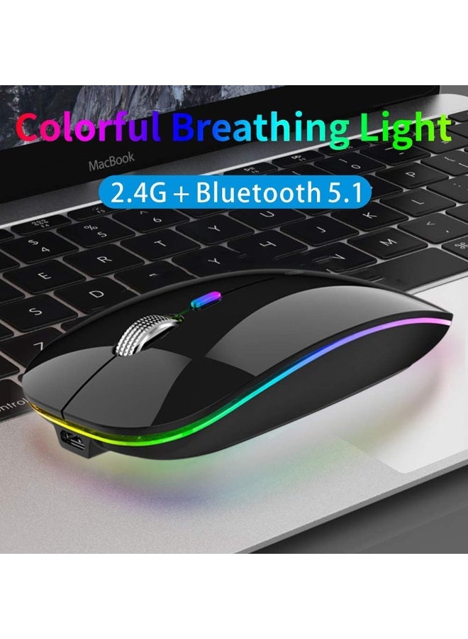 TENMOS Wireless Bluetooth Mouse, LED Slim (Bluetooth 5.1 + USB) 2.4GHz Rechargeable Silent Bluetooth Wireless Mouse with Type C Adapter for Laptop/MacBook/iPad OS 13 and Above (Black) - Image 3