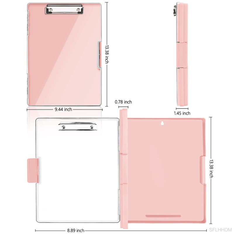 SFLHHDM Clipboard with Storage,Heavy Duty Clip Boards 8.5x11 with 2 Storage Case,Clear Visible Panel Storage Clipboards,Side Opening Nursing Clipboard Folder for Office Supplies-Pale Pink - Image 2