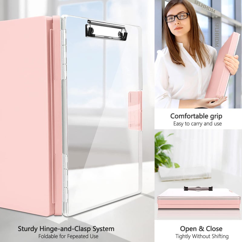 SFLHHDM Clipboard with Storage,Heavy Duty Clip Boards 8.5x11 with 2 Storage Case,Clear Visible Panel Storage Clipboards,Side Opening Nursing Clipboard Folder for Office Supplies-Pale Pink - Image 5