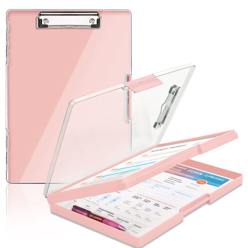 SFLHHDM Clipboard with Storage,Heavy Duty Clip Boards 8.5x11 with 2 Storage Case,Clear Visible Panel Storage Clipboards,Side Opening Nursing Clipboard Folder for Office Supplies-Pale Pink - Image 1