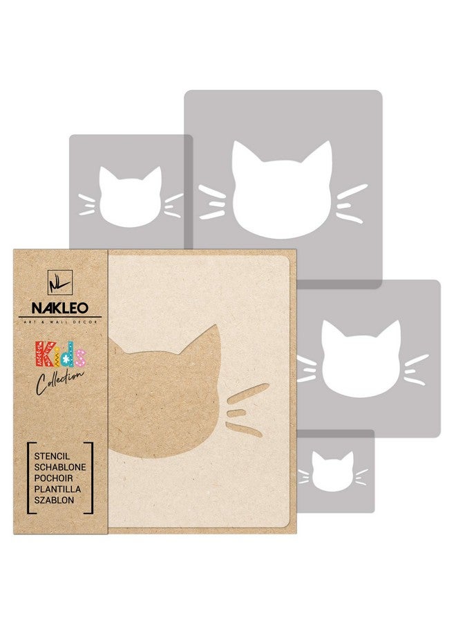 NAKLEO Painting Stencils Set for Kids, 5 Pcs Templates 3.5" to 13.4" Cat Kitten Animal, Plastic and Reusable Drawing Stencils, Children Room Decor, Craft DIY Wall Furniture - Image 1