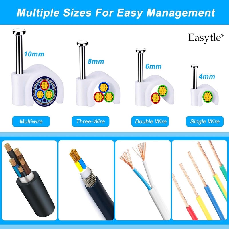 Easytle Cable Wire Clips 4mm 6mm 8mm 10mm Cable Management RG6 RG59 CAT5 CAT6 RJ45 Electrical Ethernet Dish TV Speaker Wire Cord Tie Holder Single Coaxial Nail Clamps(Pack of 2000) - Image 2