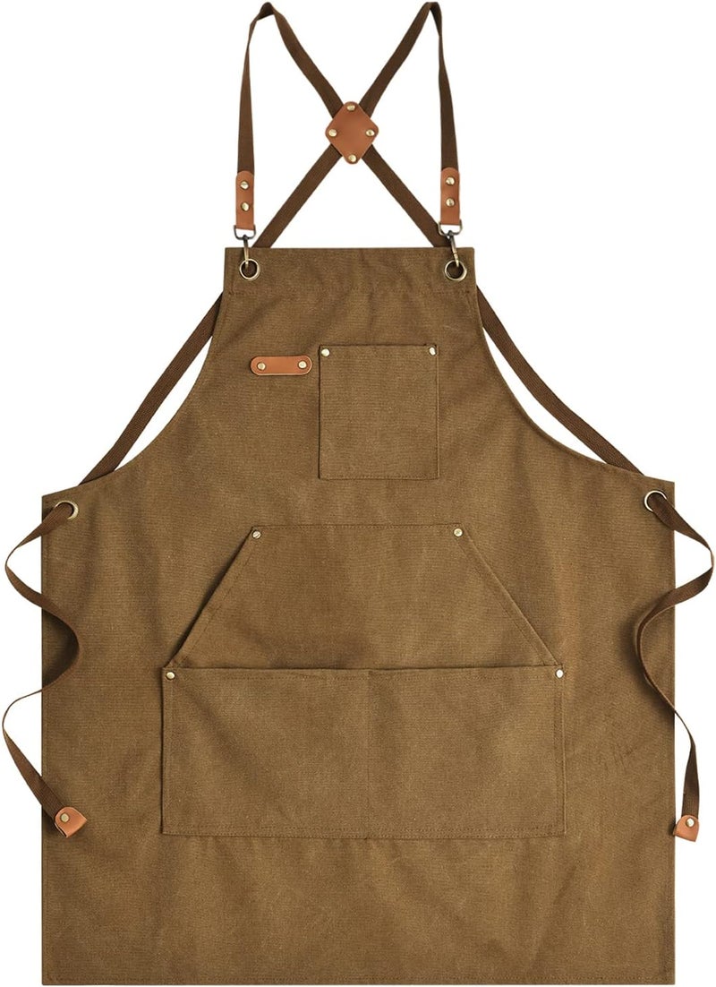 Aoomzoon Canvas Aprons for Men Chef Apron, Work Apron with Large Pockets - 16oz Heavy Duty Cross Back, BBQ, Cooking - Image 1