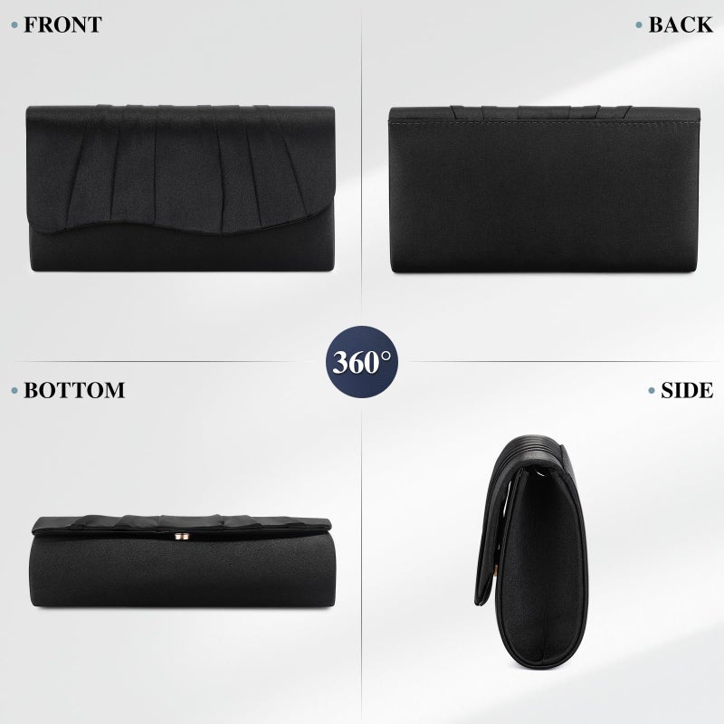 UBAYMAX Clutch Purses for Women Formal, Pleated Satin Evening Bag Evening Purse Handbags Evening Clutch for Prom Party Wedding (Black) - Image 4