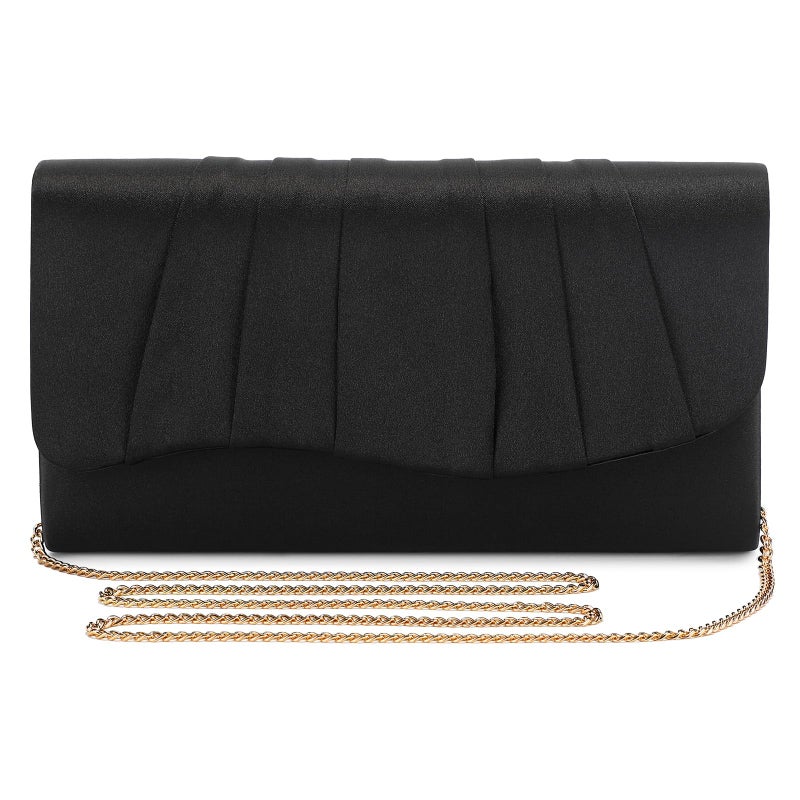 UBAYMAX Clutch Purses for Women Formal, Pleated Satin Evening Bag Evening Purse Handbags Evening Clutch for Prom Party Wedding (Black) - Image 1