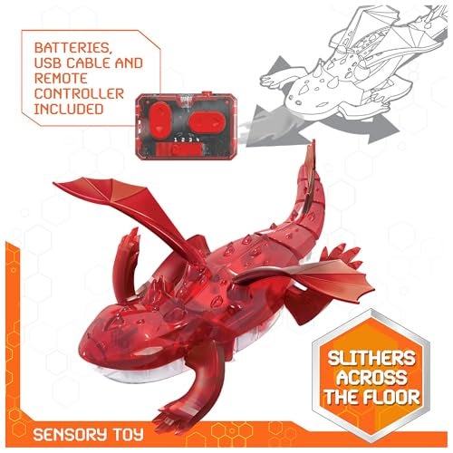 HEX BOTS طائرة التنين عن بُعد HEX Bots، ألعاب تنين روبوت قابلة لإعادة الشحن للأطفال، ألعاب تمثال التنين الروبوت القابلة للتعديل للأولاد والبنات من عمر 4 سنوات وما فوق، حمراء - Image 3